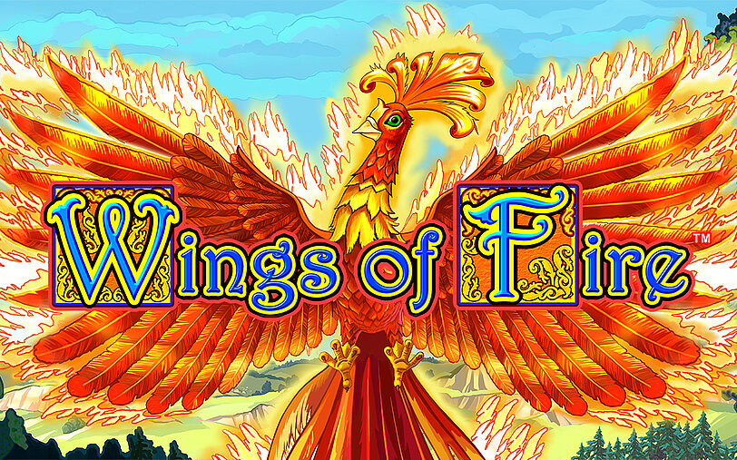 Wings of Fire Logo vor fliegendem Phoenix der in Flammen steht.