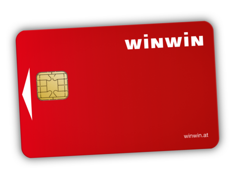 Die rote WINWIN-Card mit Unternehmenslogo von WINWIN und Link auf Website www.winwin.at