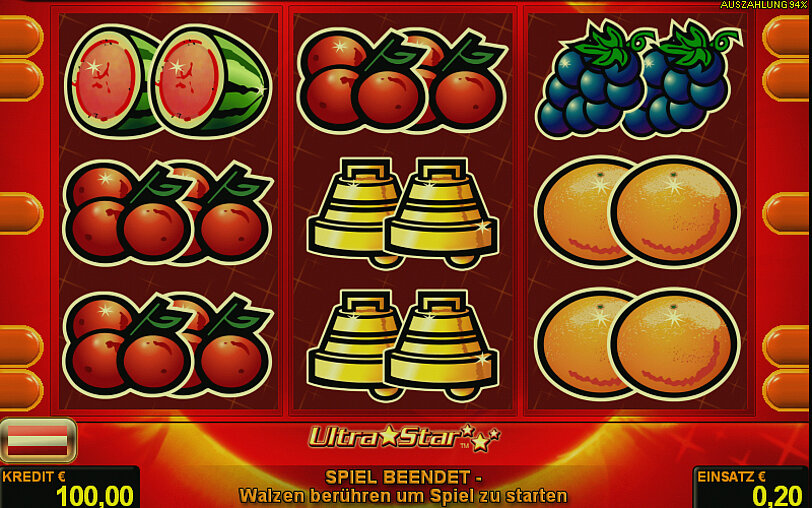 Frucht-Symbole auf den Spielwalzen von Ultra Star.