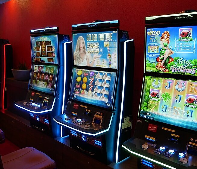 Eine Reihe von VLT-Spielautomaten mit verschiedenen Spielen.