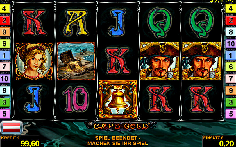 Ingame Screenshot der Gewinnwalzen und Gewinnsymbole von Novomatic's Cape Gold.