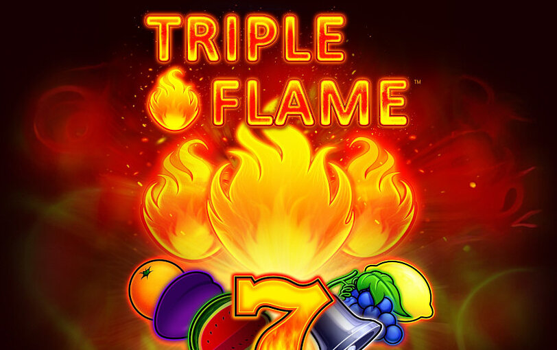 Triple Flame Logo über brennenden Automatenspielsymbolen.