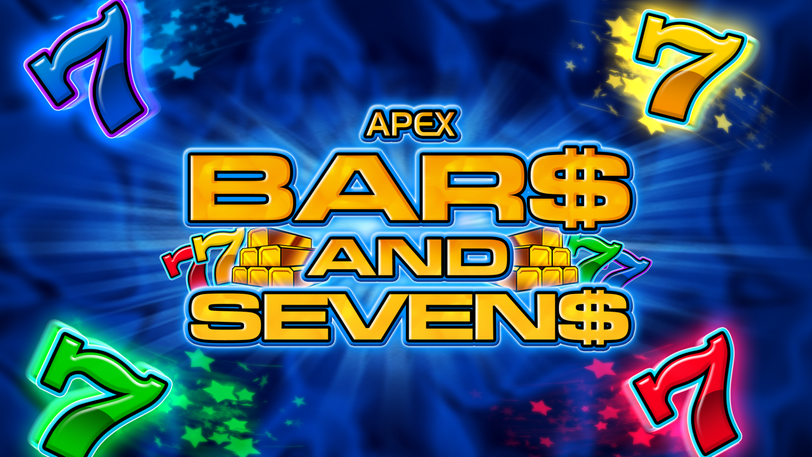 Hauptgrafik von APEX Bars & Sevens mit gelbem Logo, Goldbarren und bunten Sieben.