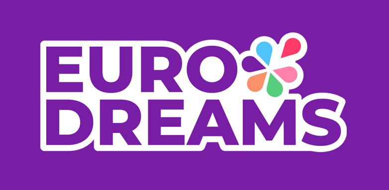 Eurodreams Logo auf violettem Hintergrund.